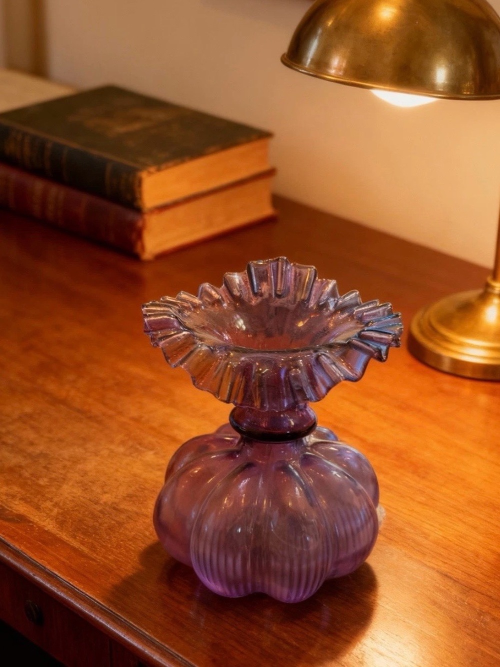 Vintage Fenton Mulberry Ruffled Melon Vase-Rare 8”Tall-Elegant Decor